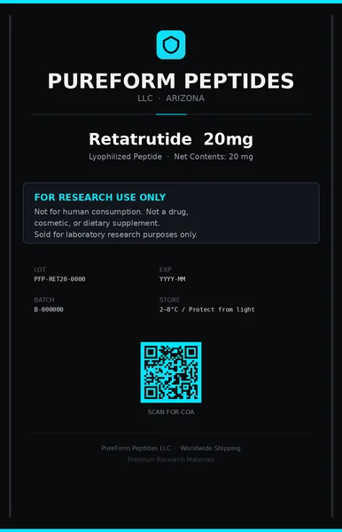 PureForm Peptides Retatrutide 20 mg label